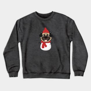 Snowpug (Snowman Pug) Dog Head with Winter Clothes Crewneck Sweatshirt